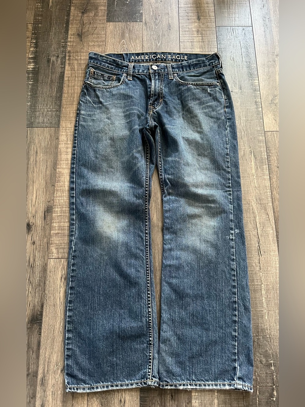 American Eagle Classic Bootcut Jeans Men 31x30 Blue Fade Whiskered Western Rodeo